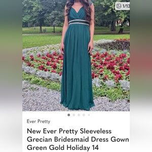 New Ever Pretty Sleeveless Grecian Bridesmaid Dress Gown Green Gold Holiday 14